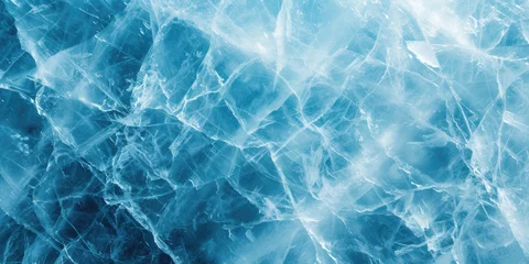 Foto op Aluminium Beautiful winter natural blue ice texture of surface of frozen. Nature abstract pattern of white cracks. Winter seasonal background, mock up, flat lay, ice texture background,ice banner   © Planetz