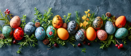 Poster Happy Easter Easter Eggs in Spring Unique colored Eggs Trendy Realistic Easter Greeting Card Banner Modern Graphic Concept Wallpaper Digital Art Magazine Background Poster Card © Korea Saii