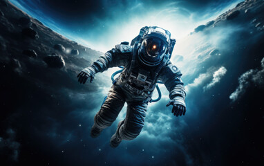 Fototapeta na wymiar Astronaut in outer space against the backdrop of the planet earth