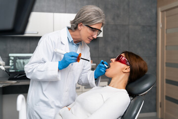 Modern dental teeth whitening at the office.