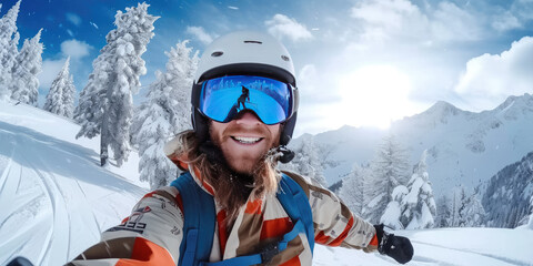 Fototapeta na wymiar snowboarder taking a selfie, 