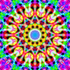 Fototapeta na wymiar Fascinating kaleidoscope of colors that blend harmoniously, a vibrant show dynamics. Beautiful colorful bokeh festive lights in kaleidoscope. Mosaic texture. Stained glass effect.