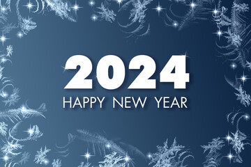 Happy New Year 2024 Greeting Card with snowflakes