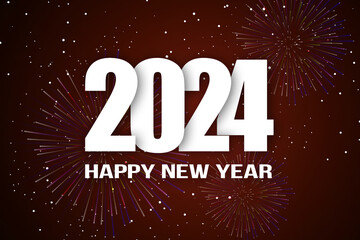 2024 Happy New Year. Elegant festive christmas banner with falling confetti on bright background
