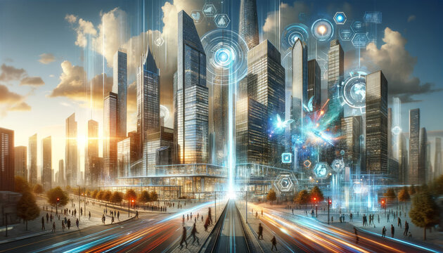 visually stunning image that epitomizes the concept of digital transformation and innovation. 