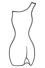 Summer dress with one strap. Sundress on one shoulder, knee length with a slit at the hip. Sketch. Women's clothing with a narrow waist. Vector illustration. Doodle style. 