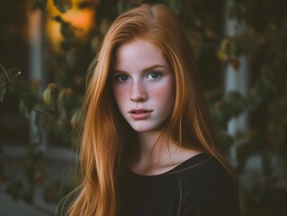 Woman With Long Red Hair and Blue Eyes