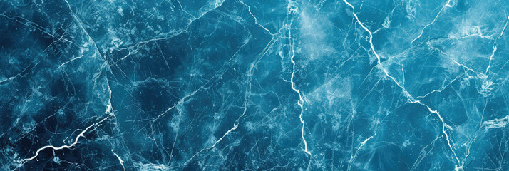 Beautiful winter natural blue ice texture of surface of frozen. Nature abstract pattern of white cracks. Winter seasonal background, mock up, flat lay, ice texture background,ice banner - obrazy, fototapety, plakaty