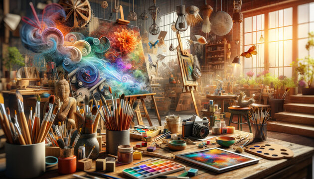 The image captures the essence of creativity and innovation in the arts. 
