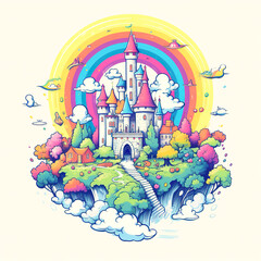 Obraz na płótnie Canvas A magical castle in a fairy tale - best for girl tshirt printing
