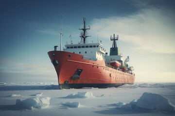 Icebreaker ship arctic. Biggest and powerful boat with modern technology. Generate AI