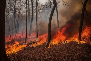 intense blaze engulfing the woods. Generative AI