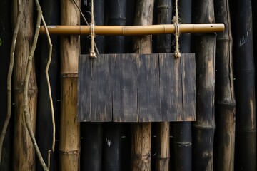 bamboo wall background, Bamboo fence. with empty sign for text
