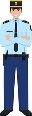 Standing French Policeman Gendarme and Traditional Uniform Character Icon in Flat Style. Vector Illustration.