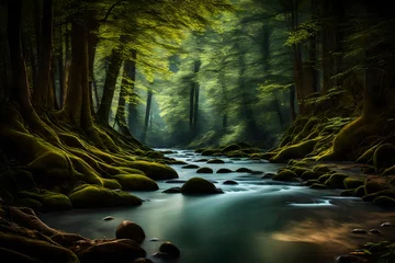 Selbstklebende Fototapete Waldfluss View of river flowing through forest