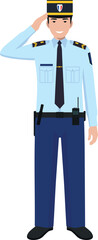 Standing French Policeman Gendarme and Traditional Uniform Character Icon in Flat Style. Vector Illustration.