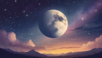 Naklejka na ściany i meble the moon over the mountains