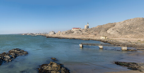 old pier at the Ocean bay west of historical town, Luderitz,  Namibia