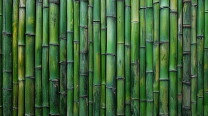 Close up of green bamboo horizontal fence texture background