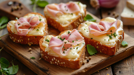 Ham and cheese on heart-shaped toasts