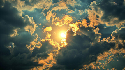 Fototapeta na wymiar Himmel mit Wolken und Sonne