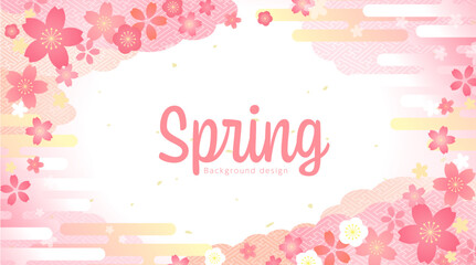 桜のイラストが美しい春の背景デザイン - obrazy, fototapety, plakaty