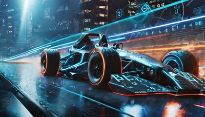 street racing AAA videogame gameplay with information datum design for console or web 3.0 playing to earn gaming crypto tokens and cryptocurrency project future as wide banner UI