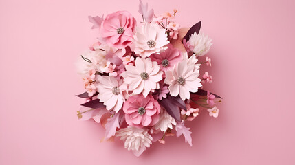 A pink bouquet of flowers on a pink background ai generative