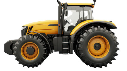 Modern agricultural tractor, side view,isolated on transparent and white background.PNG image.