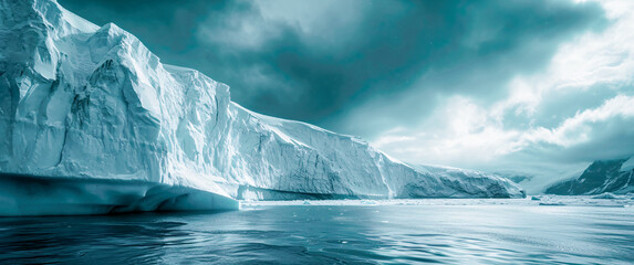 Iceberg in Arctic Ocean with Seascape with Ice Glaciers Wallpaper Background Poster Illustration Digital Art Cover Card