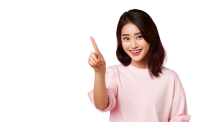 young Asian woman pointing finger to her teeth,isolated on transparent and white background.PNG image.