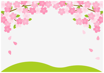 桜の花が美しい春の桜フレーム背景21灰色