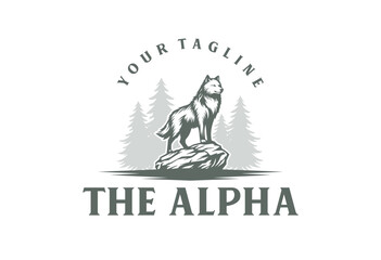 Wolf, Howling, alpha logo vector design illustration