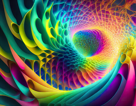 3d render, abstract background, vortex. Colorful curved shapes . Generated AI.