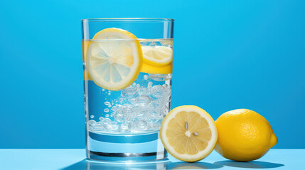 Refreshing Citrus Lemonade: A Cool Summer Beverage with Ice, Fresh Lemon Slices, and Mint Leaves in a Glass of Cold Water.