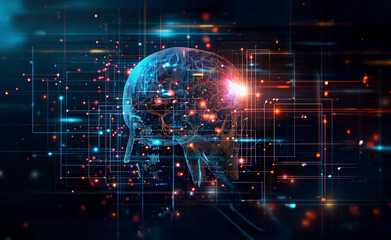 Digital Brain Concept: Futuristic Illustration of Human Mind