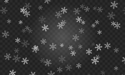 Snowflakes background. Snowflakes on a checkered background with a glow in the middle of the illustration. Snowflakes with different opacity. Vector illustration EPS10.