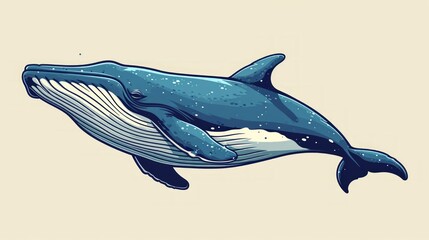 Fototapeta premium Cute whale watercolor illustration. Watercolor painting of whale. Clip art composition of humpback whale. Retro wallpaper