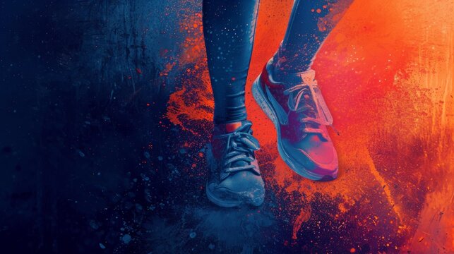 Abstract image featuring legs in sneakers. Retro background.