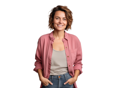 smiling woman with casual attire