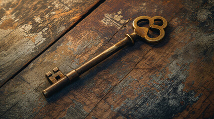 old key on wooden background
