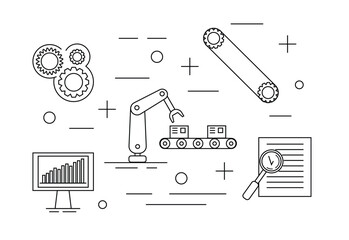 Fototapeta premium Factory Assembly Line Art. Industry and technology concept vector