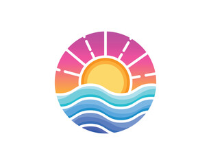 Simple Sunset or Sunrise Beach Logo Design Template