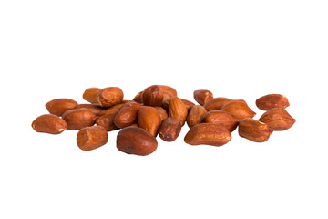 pile unpeeled peanuts isolated on white background, top view. Flat lay Healthy food concept