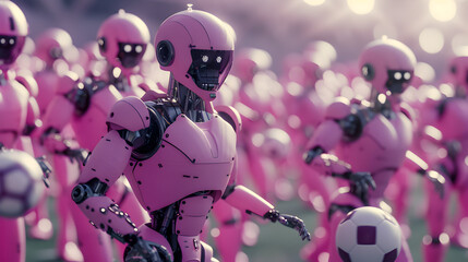 Cinematic photograph of robot playing soccer AI. Smart robots. Future.