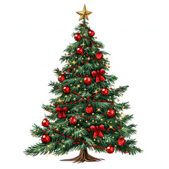 Decorated christmas tree isolated on white background, pop-art, png
