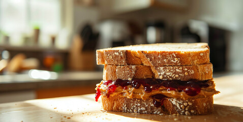Sweet Homemade Gourmet Peanut Butter and Jelly Sandwich for Lunch
