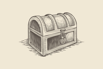 illustration of a treasure chest in engraving style