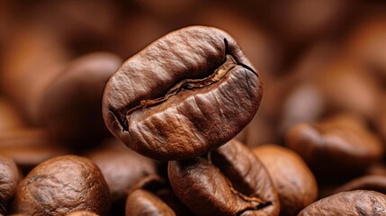 Fototapeta premium Closeup coffee bean flying in the air. The process of making coffee.