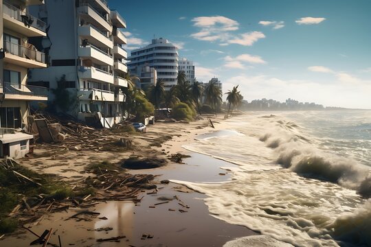 The Devastating Impact of Global Warming: A Beachfront Landscape